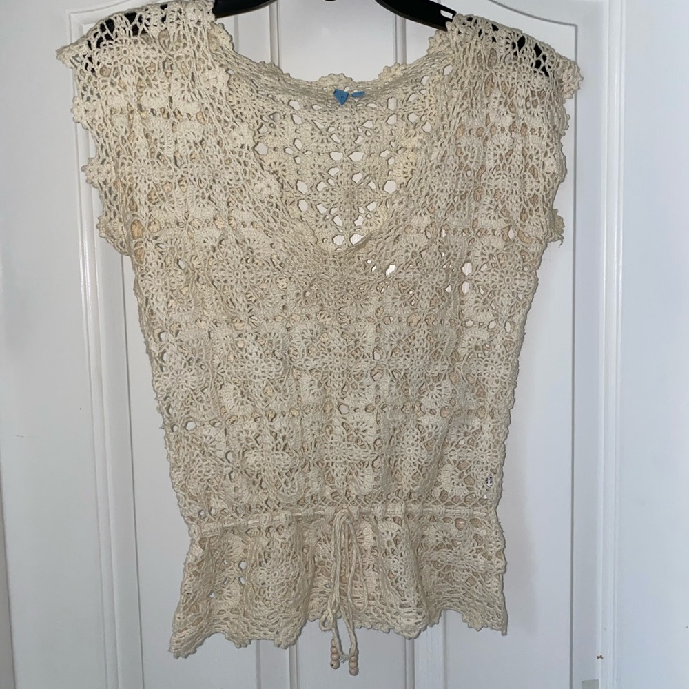 LF vintage lace crochet top cream
